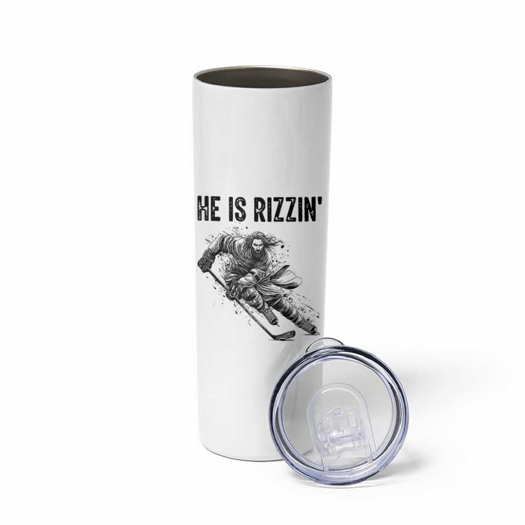 Funny Christian Ice Hockey Lover Gift Skinny Tumbler He Is Rizzin - Wonder Print Shop
