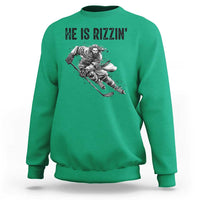 Funny Christian Ice Hockey Lover Gift Sweatshirt He Is Rizzin - Wonder Print Shop