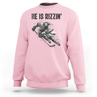 Funny Christian Ice Hockey Lover Gift Sweatshirt He Is Rizzin - Wonder Print Shop
