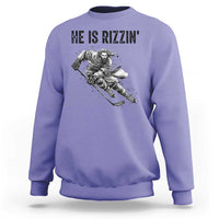 Funny Christian Ice Hockey Lover Gift Sweatshirt He Is Rizzin - Wonder Print Shop