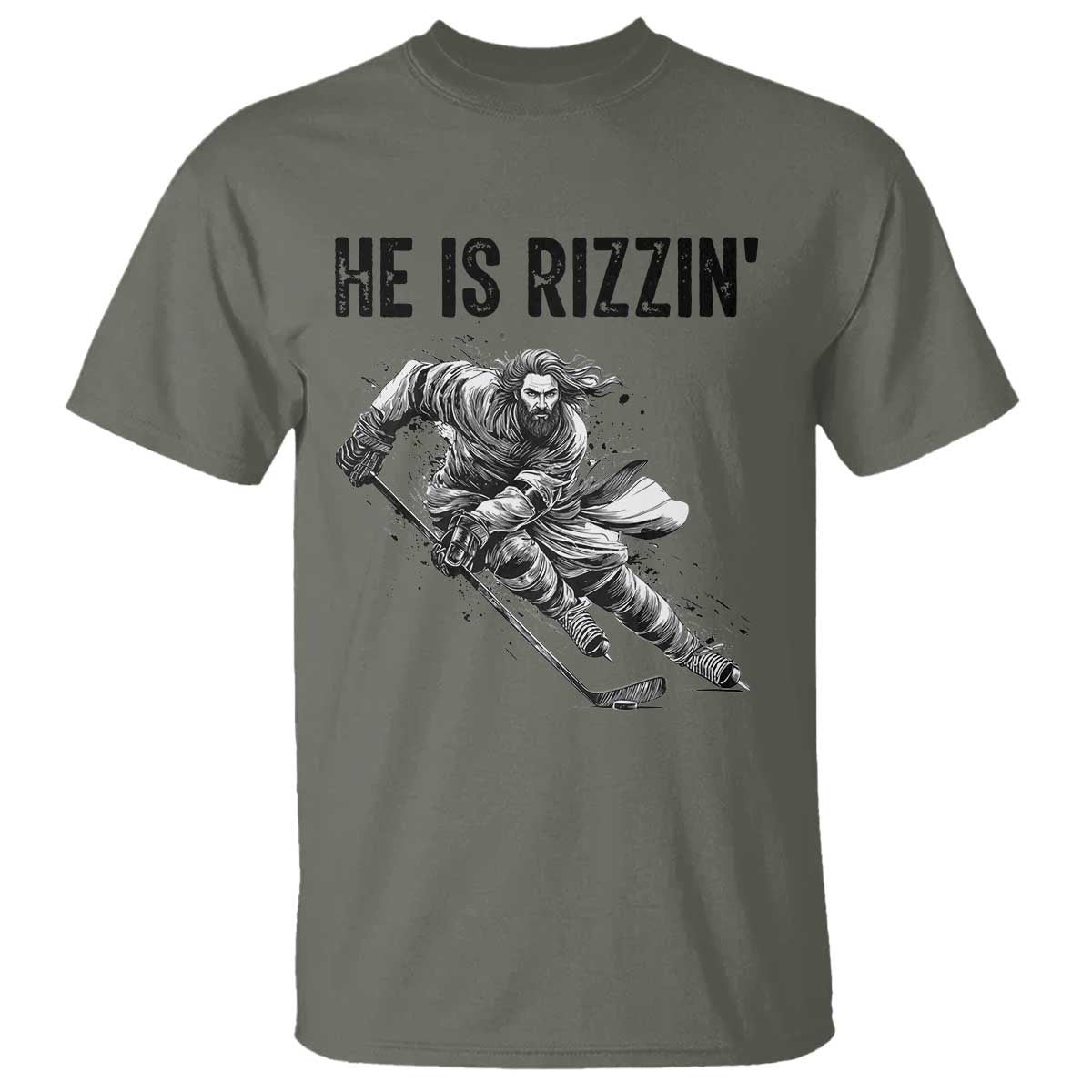 Funny Christian Ice Hockey Lover Gift T Shirt He Is Rizzin - Wonder Print Shop