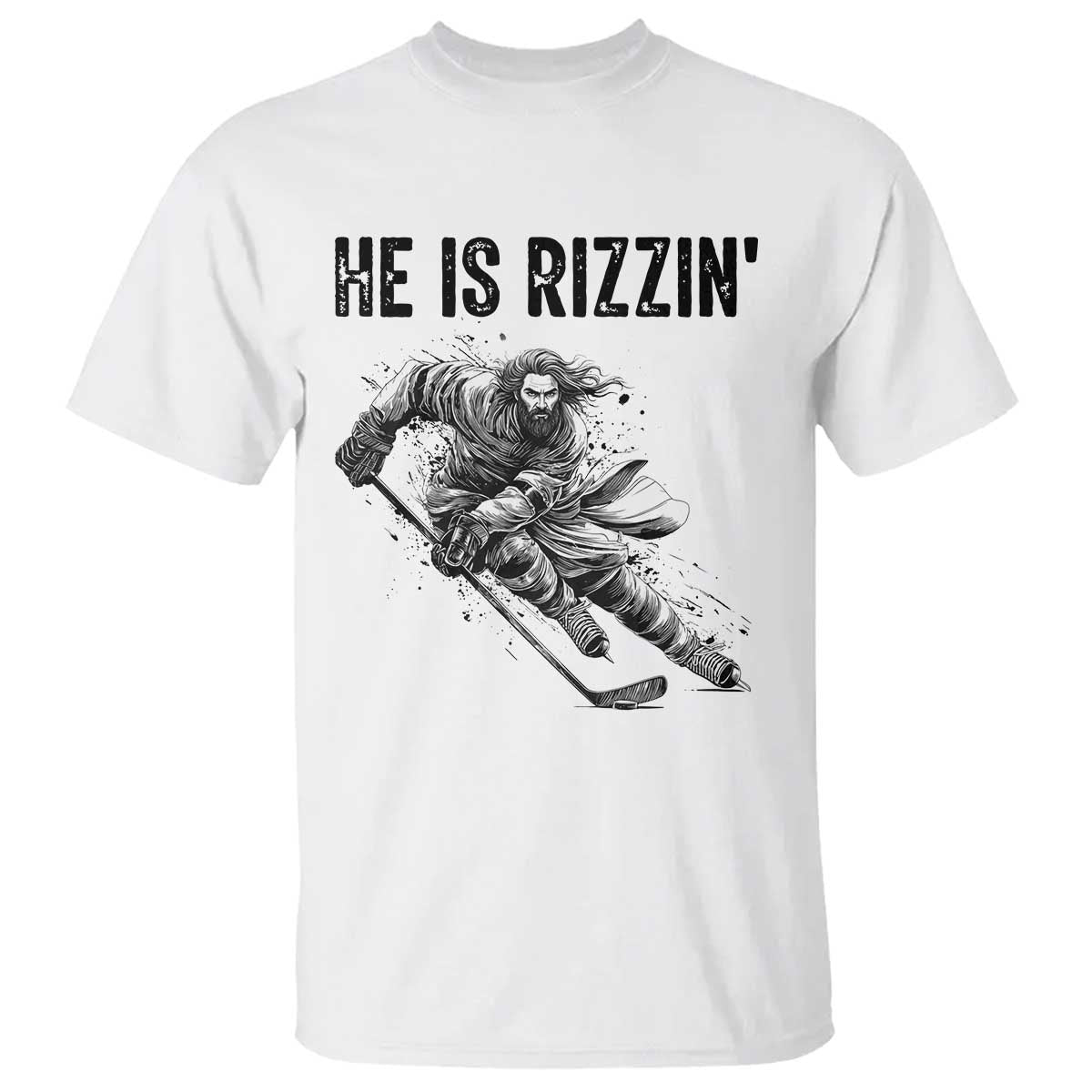 Funny Christian Ice Hockey Lover Gift T Shirt He Is Rizzin - Wonder Print Shop