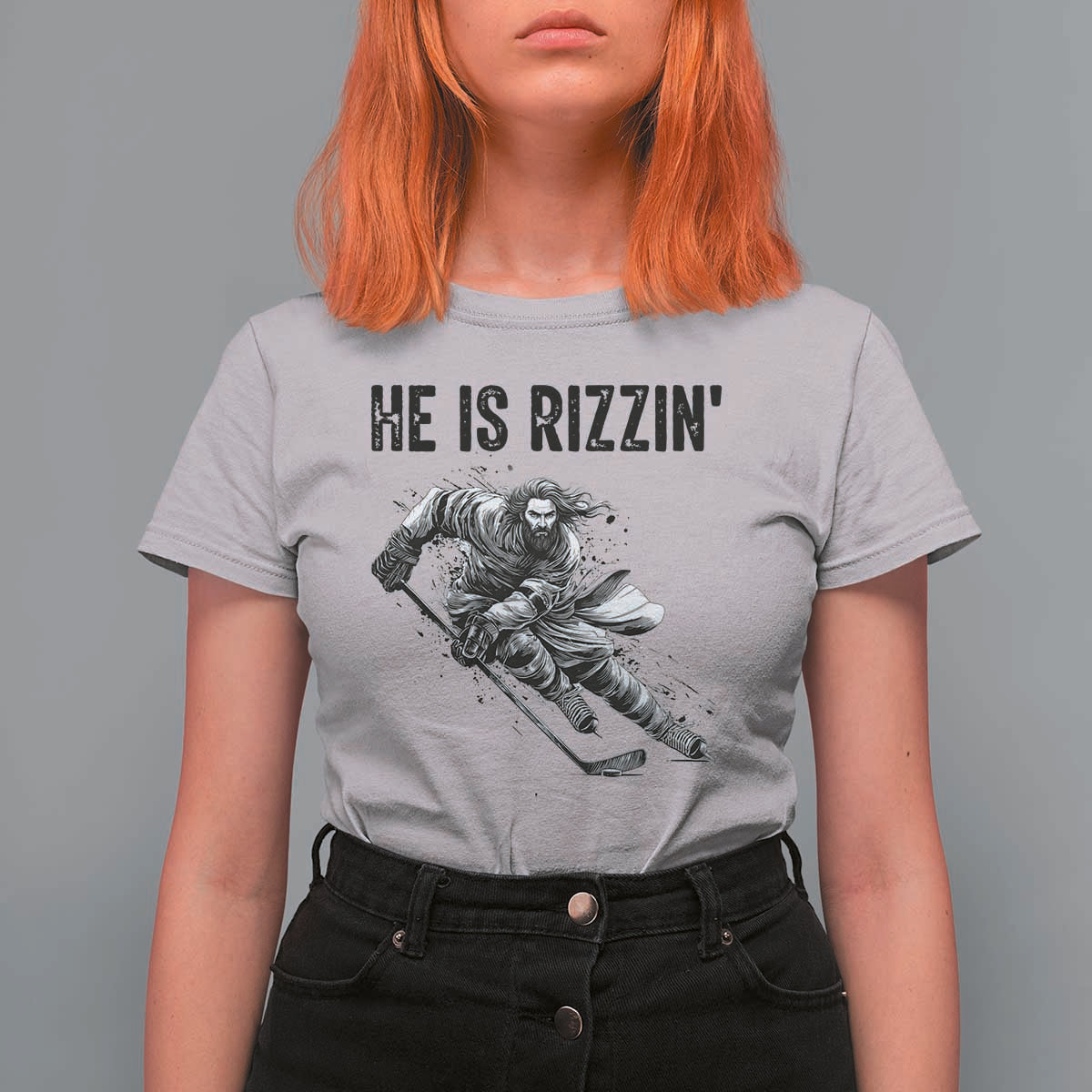 Funny Christian Ice Hockey Lover Gift T Shirt For Women He Is Rizzin - Wonder Print Shop