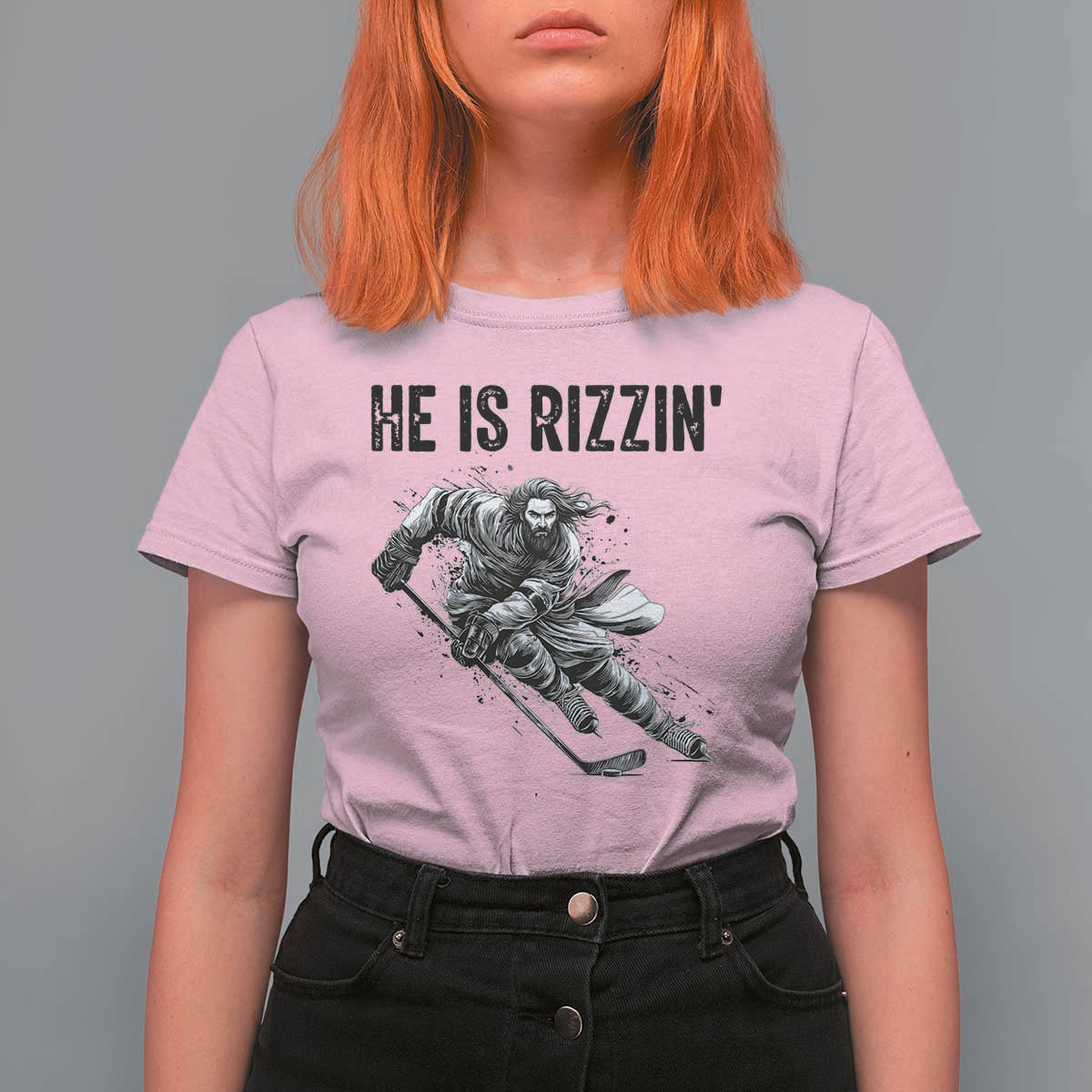 Funny Christian Ice Hockey Lover Gift T Shirt For Women He Is Rizzin - Wonder Print Shop