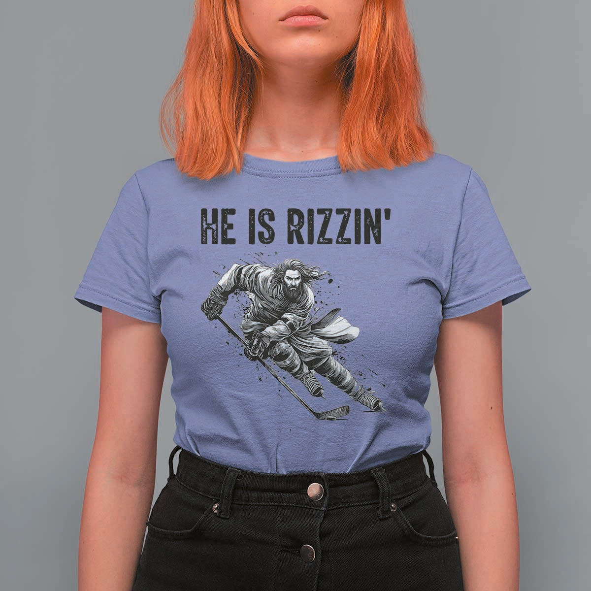 Funny Christian Ice Hockey Lover Gift T Shirt For Women He Is Rizzin - Wonder Print Shop