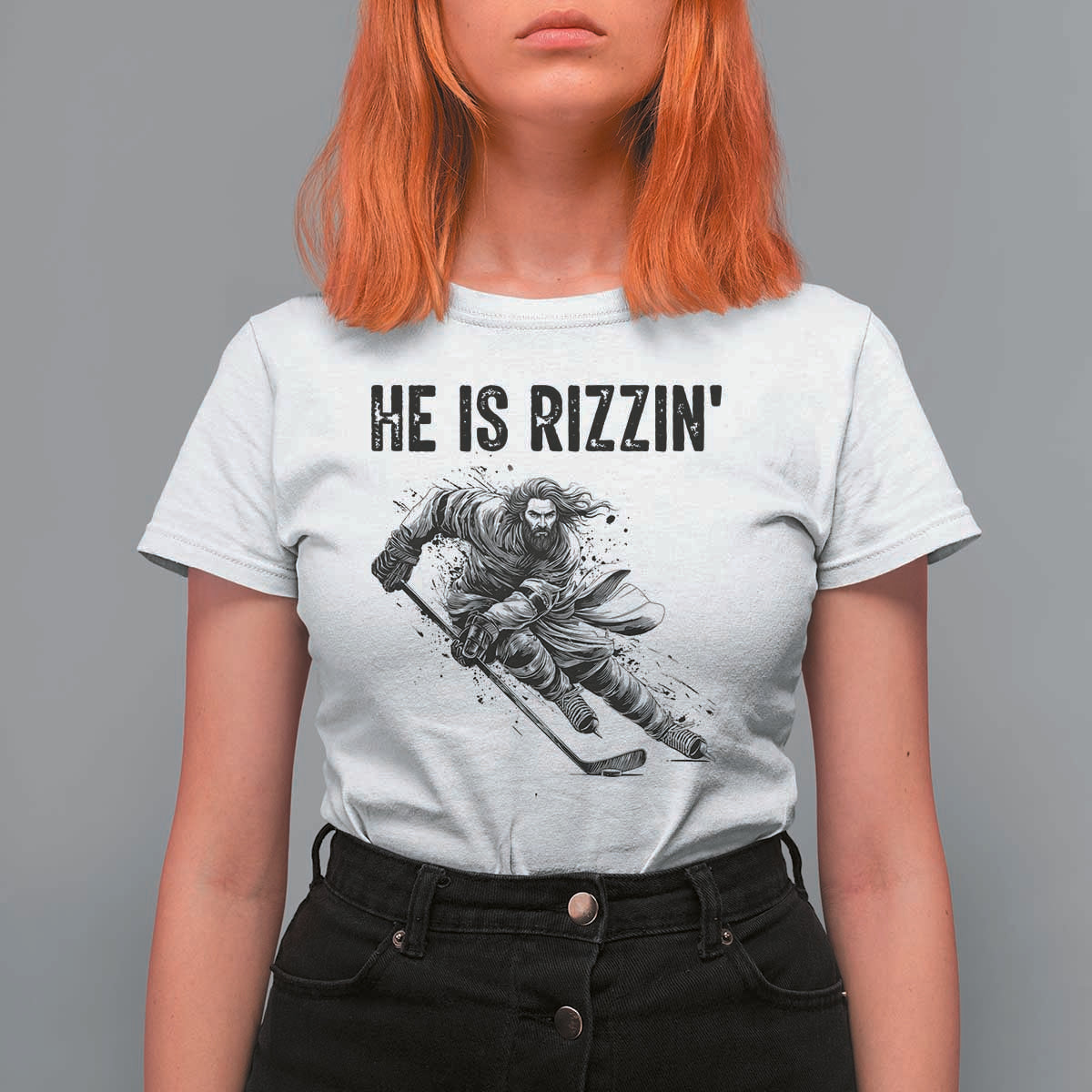 Funny Christian Ice Hockey Lover Gift T Shirt For Women He Is Rizzin - Wonder Print Shop