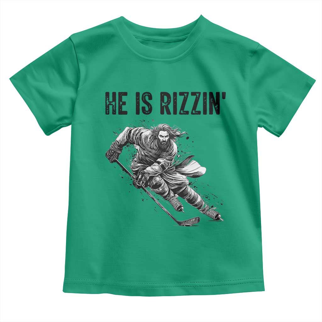 Funny Christian Ice Hockey Lover Gift Toddler T Shirt He Is Rizzin - Wonder Print Shop