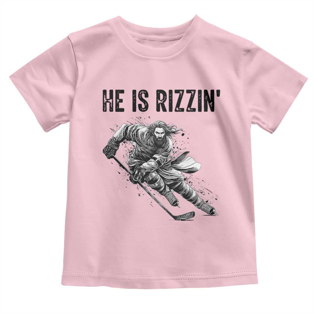 Funny Christian Ice Hockey Lover Gift Toddler T Shirt He Is Rizzin - Wonder Print Shop