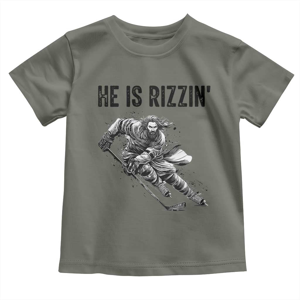 Funny Christian Ice Hockey Lover Gift Toddler T Shirt He Is Rizzin - Wonder Print Shop