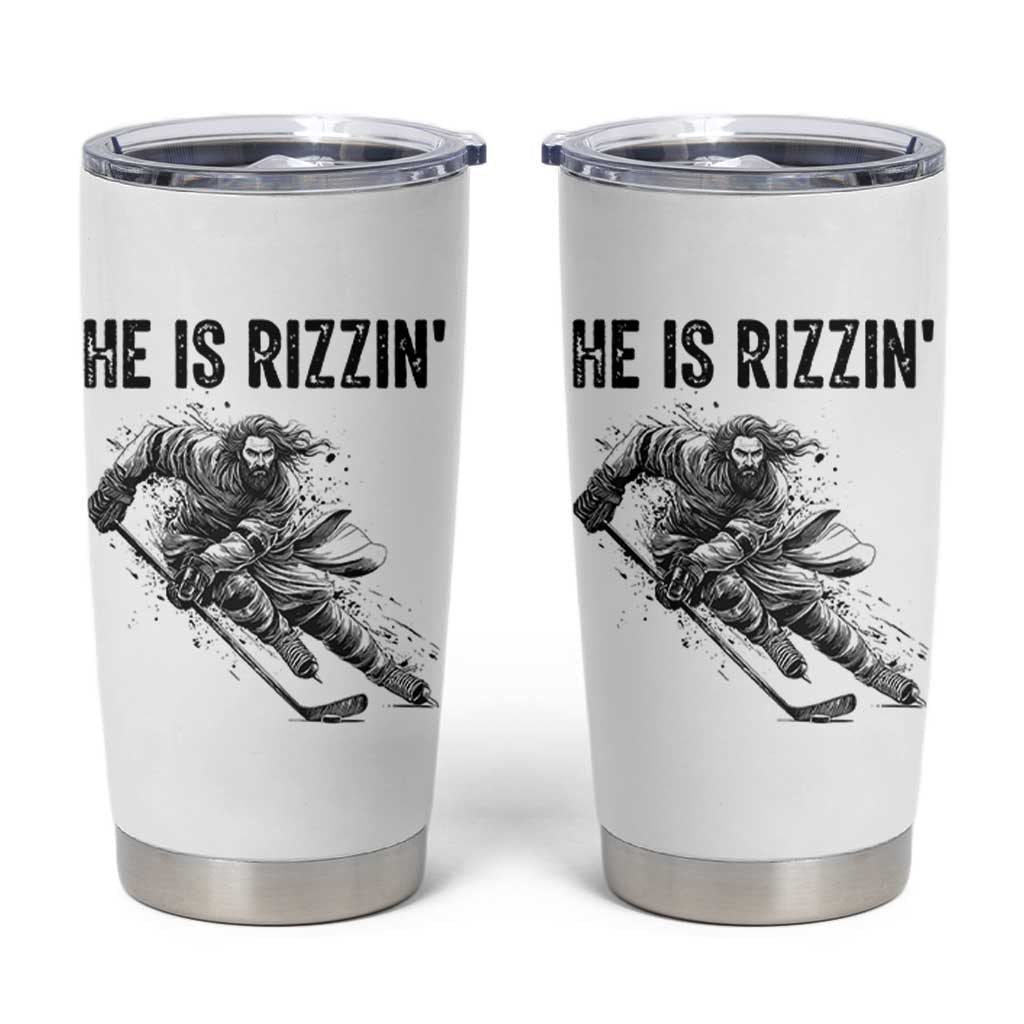 Funny Christian Ice Hockey Lover Gift Tumbler Cup He Is Rizzin - Wonder Print Shop