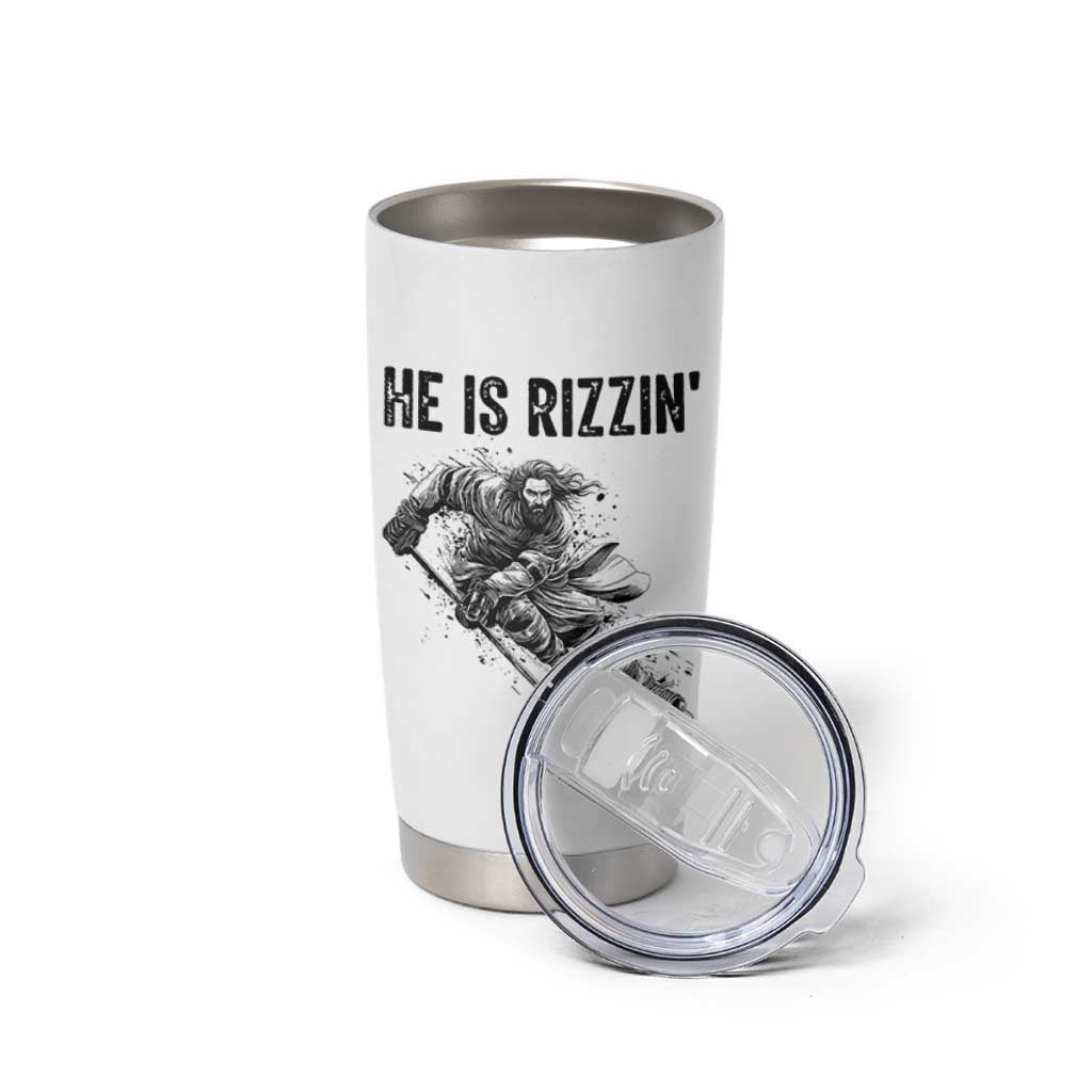 Funny Christian Ice Hockey Lover Gift Tumbler Cup He Is Rizzin - Wonder Print Shop