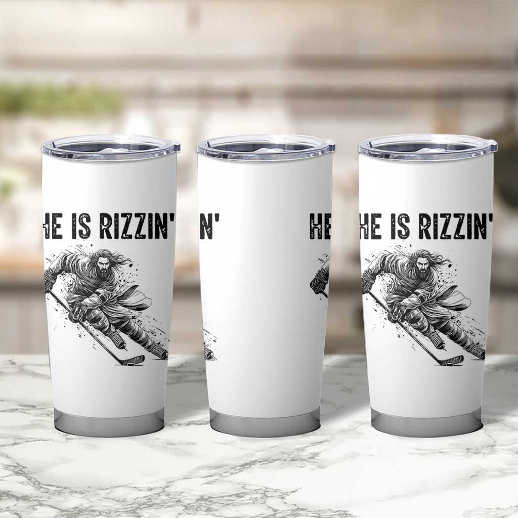Funny Christian Ice Hockey Lover Gift Tumbler Cup He Is Rizzin - Wonder Print Shop