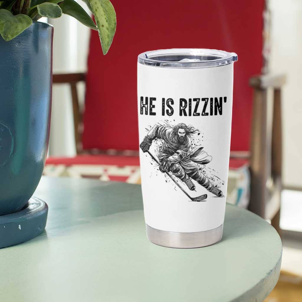 Funny Christian Ice Hockey Lover Gift Tumbler Cup He Is Rizzin - Wonder Print Shop