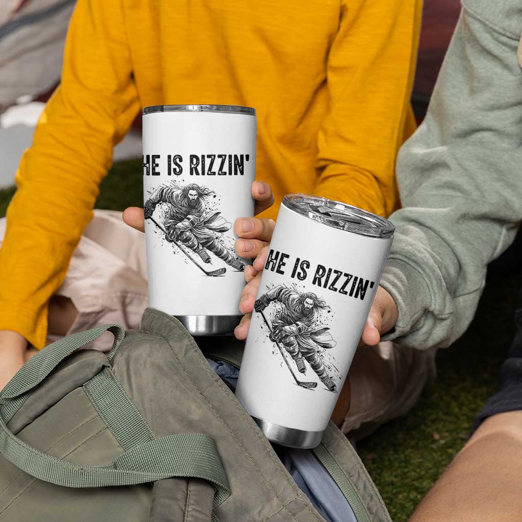 Funny Christian Ice Hockey Lover Gift Tumbler Cup He Is Rizzin - Wonder Print Shop