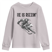 Funny Christian Ice Hockey Lover Gift Youth Sweatshirt He Is Rizzin - Wonder Print Shop