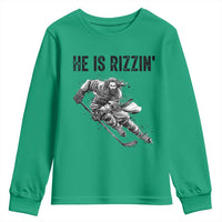 Funny Christian Ice Hockey Lover Gift Youth Sweatshirt He Is Rizzin - Wonder Print Shop