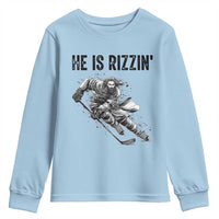 Funny Christian Ice Hockey Lover Gift Youth Sweatshirt He Is Rizzin - Wonder Print Shop