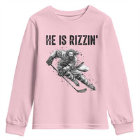 Funny Christian Ice Hockey Lover Gift Youth Sweatshirt He Is Rizzin - Wonder Print Shop