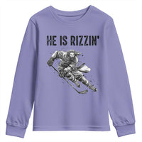 Funny Christian Ice Hockey Lover Gift Youth Sweatshirt He Is Rizzin - Wonder Print Shop