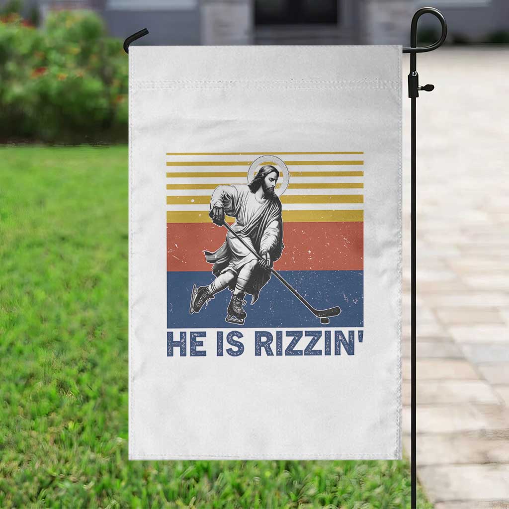 He Is Rizzin Garden Flag Christian Hockey Retro Funny Gift For Believers - Wonder Print Shop
