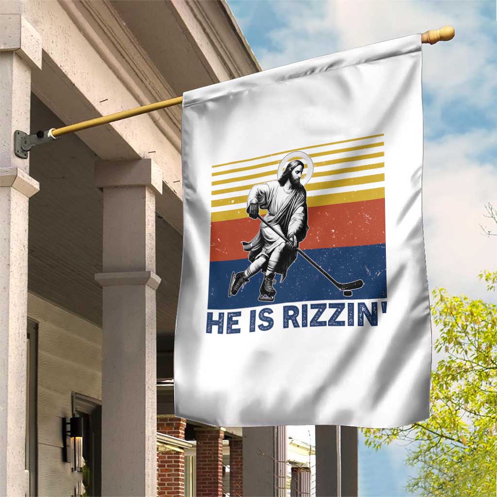 He Is Rizzin Garden Flag Christian Hockey Retro Funny Gift For Believers - Wonder Print Shop