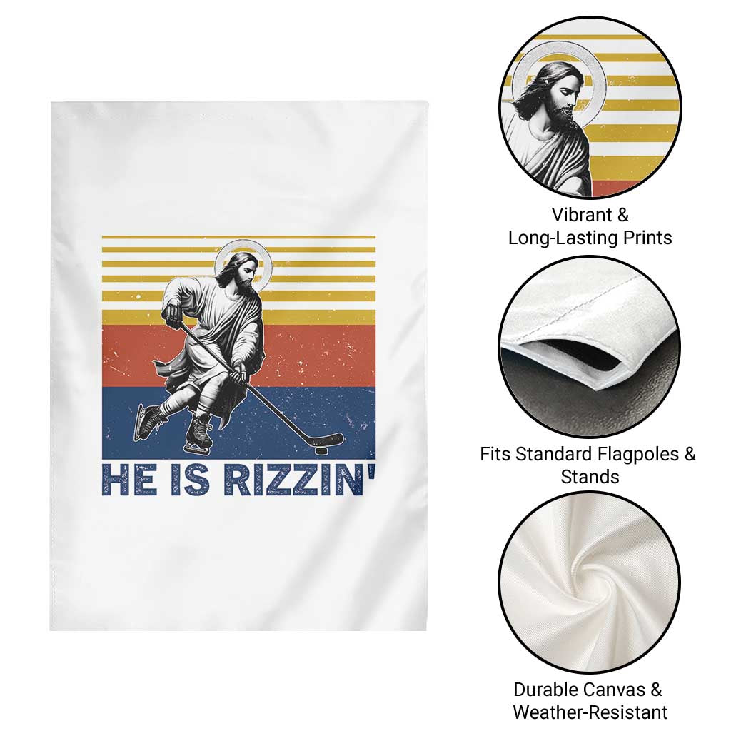 He Is Rizzin Garden Flag Christian Hockey Retro Funny Gift For Believers - Wonder Print Shop