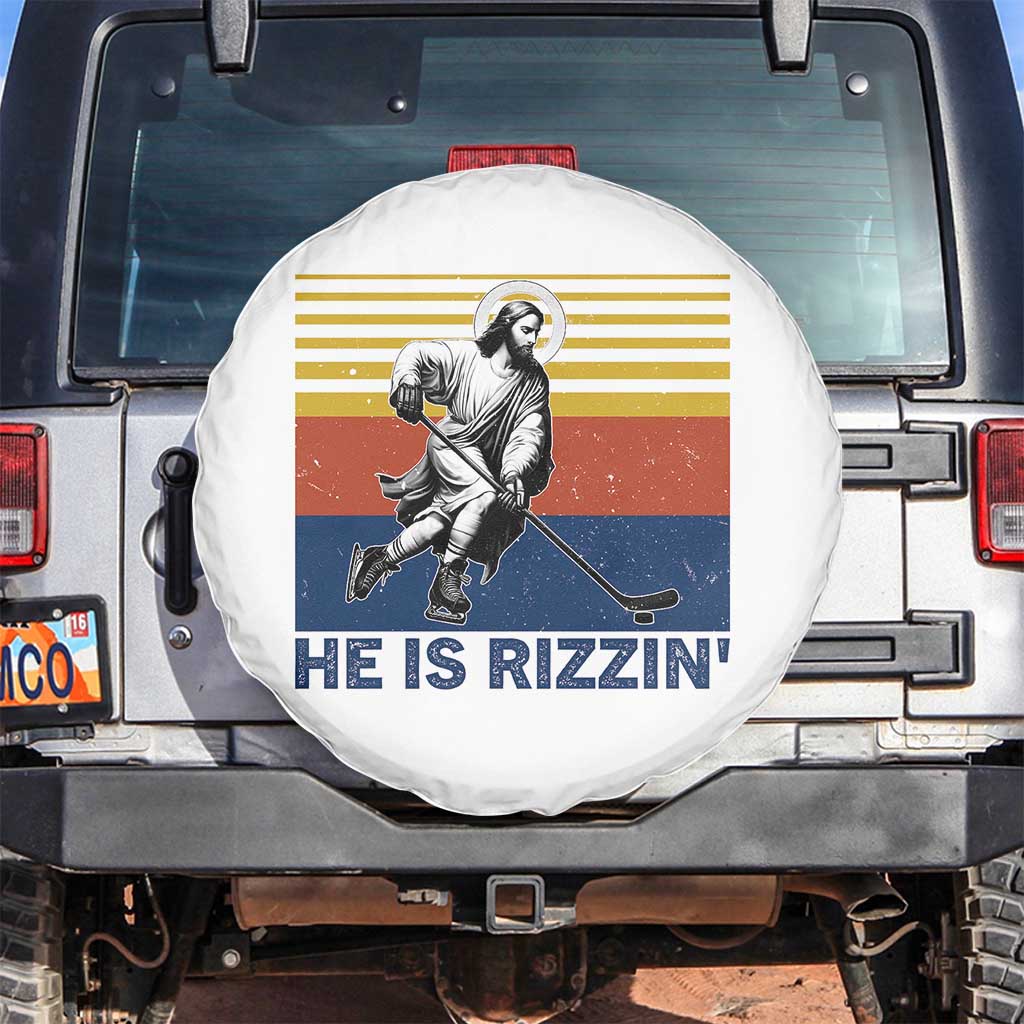 He Is Rizzin Spare Tire Cover Christian Hockey Retro Funny Gift For Believers - Wonder Print Shop