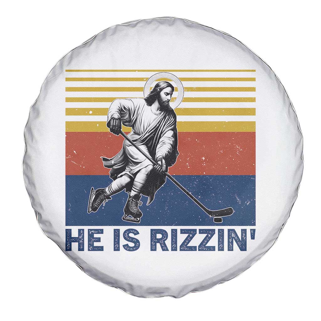 He Is Rizzin Spare Tire Cover Christian Hockey Retro Funny Gift For Believers - Wonder Print Shop
