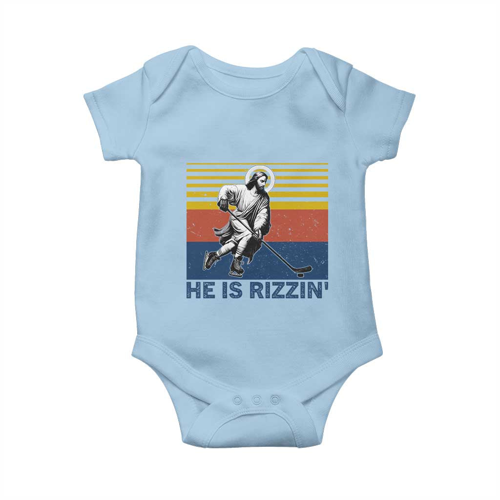 He Is Rizzin Baby Onesie Christian Hockey Retro Funny Gift For Believers - Wonder Print Shop