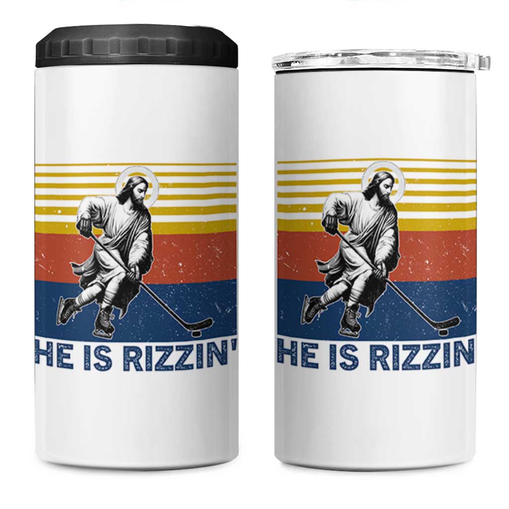 He Is Rizzin 4 in 1 Can Cooler Tumbler Christian Hockey Retro Funny Gift For Believers - Wonder Print Shop