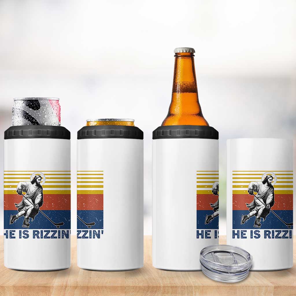 He Is Rizzin 4 in 1 Can Cooler Tumbler Christian Hockey Retro Funny Gift For Believers - Wonder Print Shop
