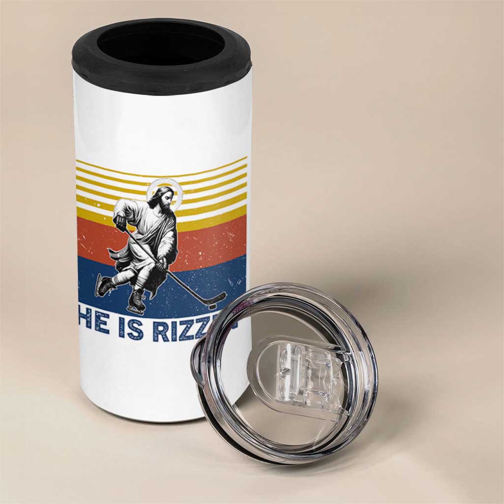 He Is Rizzin 4 in 1 Can Cooler Tumbler Christian Hockey Retro Funny Gift For Believers - Wonder Print Shop