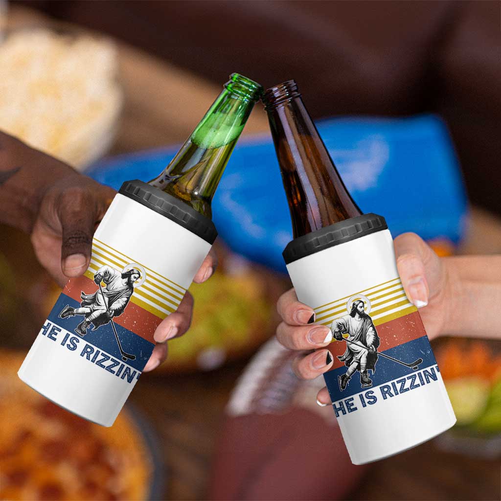 He Is Rizzin 4 in 1 Can Cooler Tumbler Christian Hockey Retro Funny Gift For Believers - Wonder Print Shop