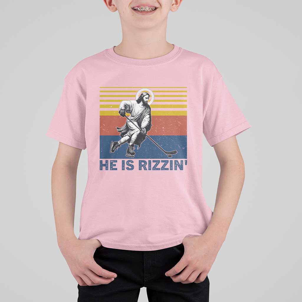 He Is Rizzin T Shirt For Kid Christian Hockey Retro Funny Gift For Believers - Wonder Print Shop