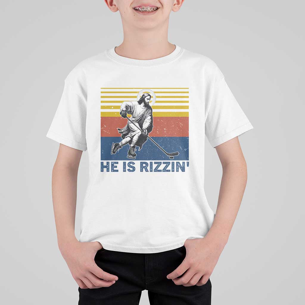 He Is Rizzin T Shirt For Kid Christian Hockey Retro Funny Gift For Believers - Wonder Print Shop