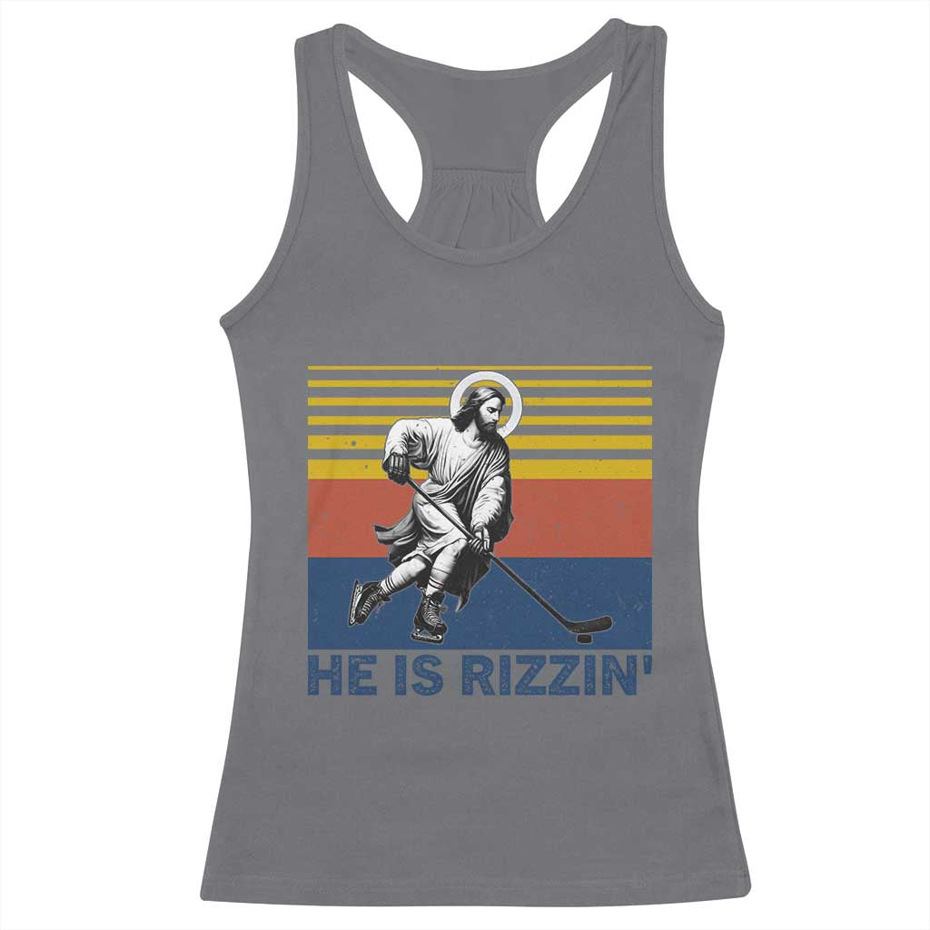 He Is Rizzin Racerback Tank Top Christian Hockey Retro Funny Gift For Believers - Wonder Print Shop