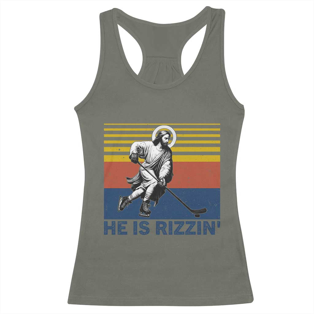 He Is Rizzin Racerback Tank Top Christian Hockey Retro Funny Gift For Believers - Wonder Print Shop