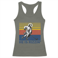 He Is Rizzin Racerback Tank Top Christian Hockey Retro Funny Gift For Believers - Wonder Print Shop