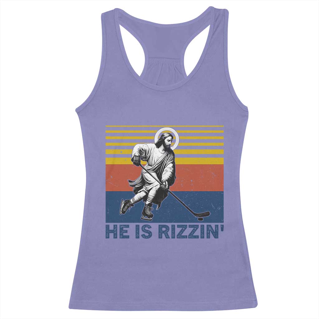 He Is Rizzin Racerback Tank Top Christian Hockey Retro Funny Gift For Believers - Wonder Print Shop