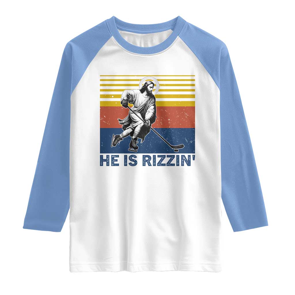 He Is Rizzin Raglan Shirt Christian Hockey Retro Funny Gift For Believers - Wonder Print Shop