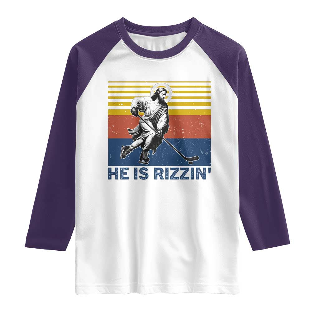 He Is Rizzin Raglan Shirt Christian Hockey Retro Funny Gift For Believers - Wonder Print Shop