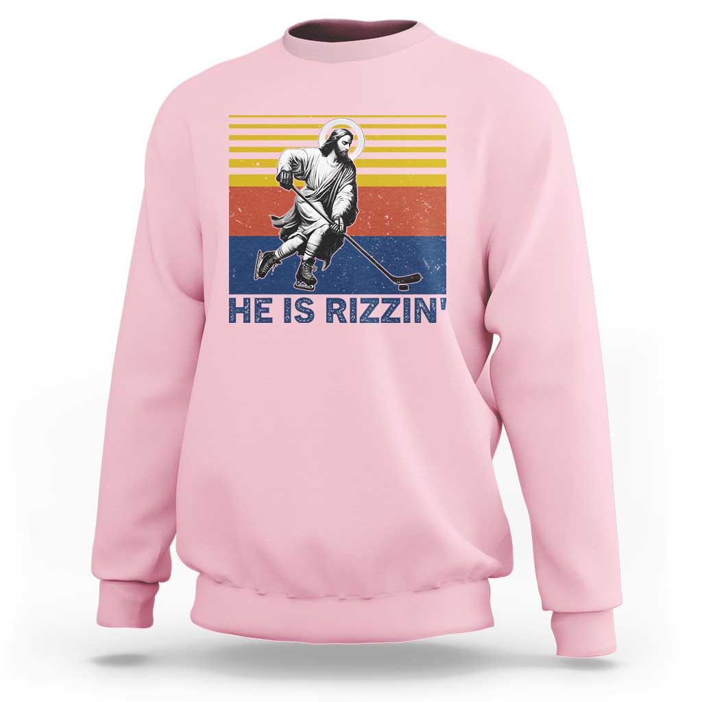 He Is Rizzin Sweatshirt Christian Hockey Retro Funny Gift For Believers - Wonder Print Shop