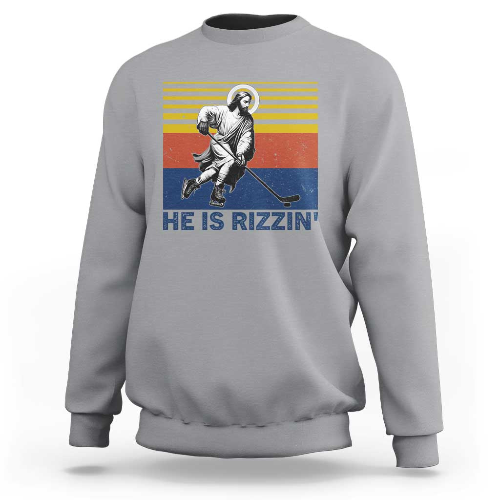 He Is Rizzin Sweatshirt Christian Hockey Retro Funny Gift For Believers - Wonder Print Shop