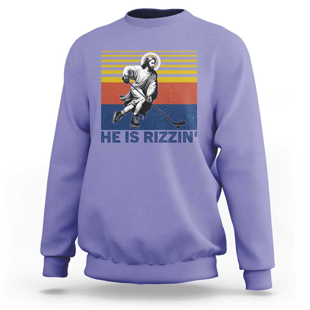 He Is Rizzin Sweatshirt Christian Hockey Retro Funny Gift For Believers - Wonder Print Shop