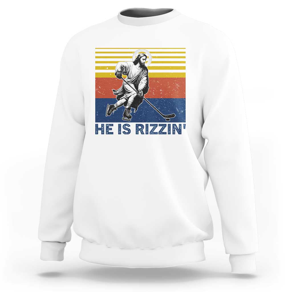 He Is Rizzin Sweatshirt Christian Hockey Retro Funny Gift For Believers - Wonder Print Shop