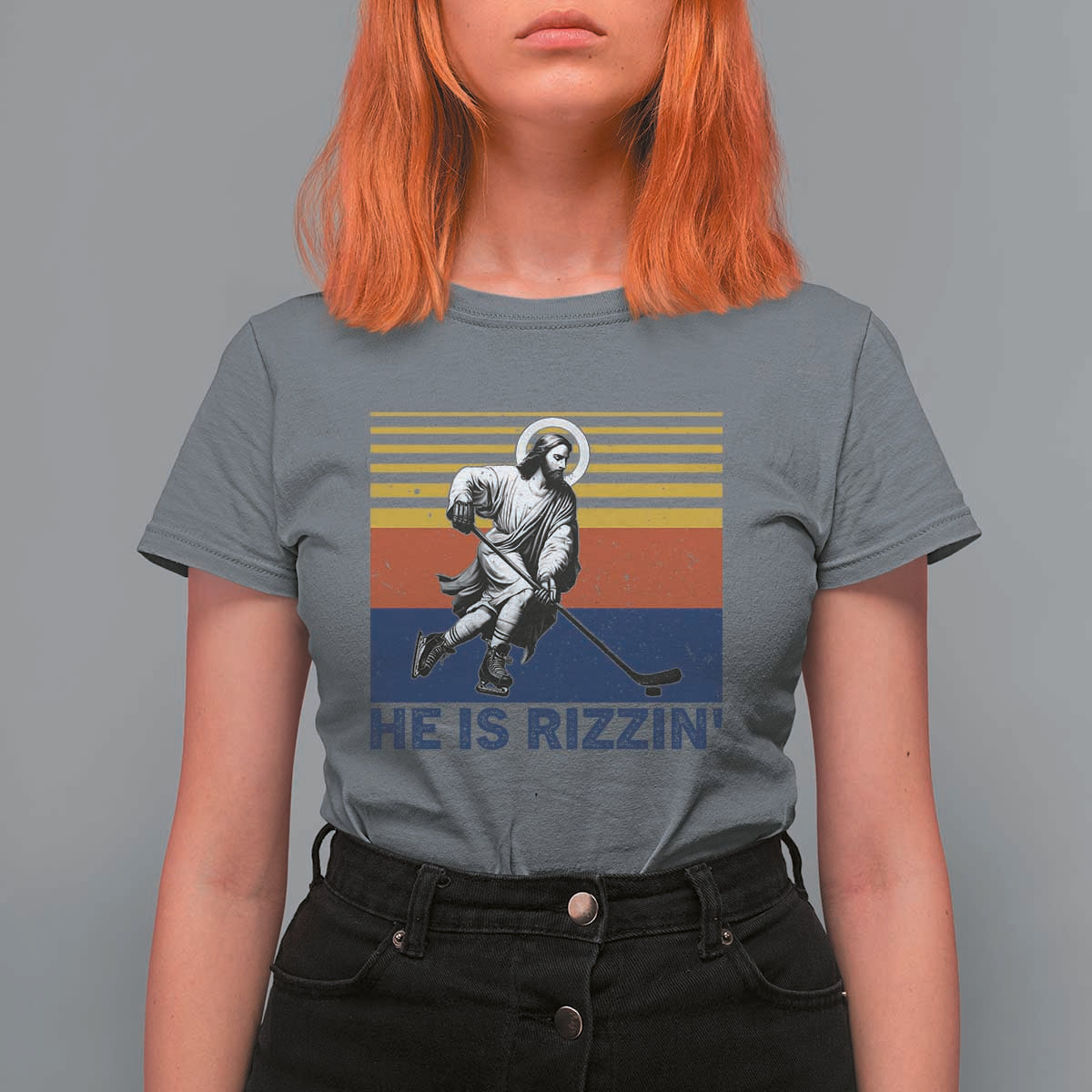 He Is Rizzin T Shirt For Women Christian Hockey Retro Funny Gift For Believers - Wonder Print Shop