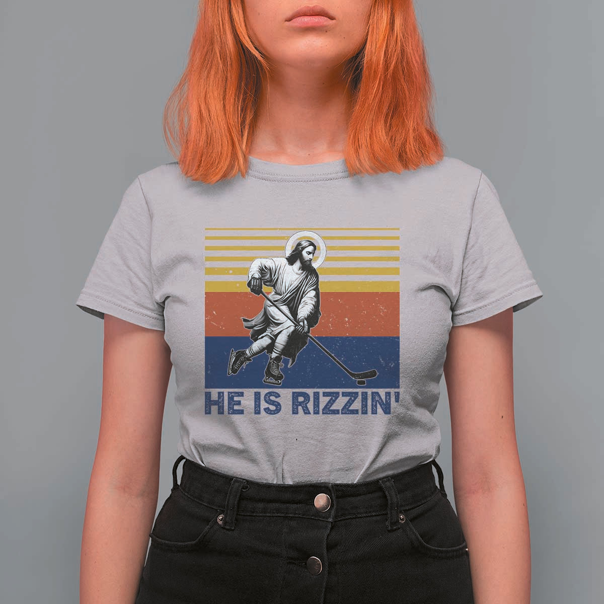 He Is Rizzin T Shirt For Women Christian Hockey Retro Funny Gift For Believers - Wonder Print Shop