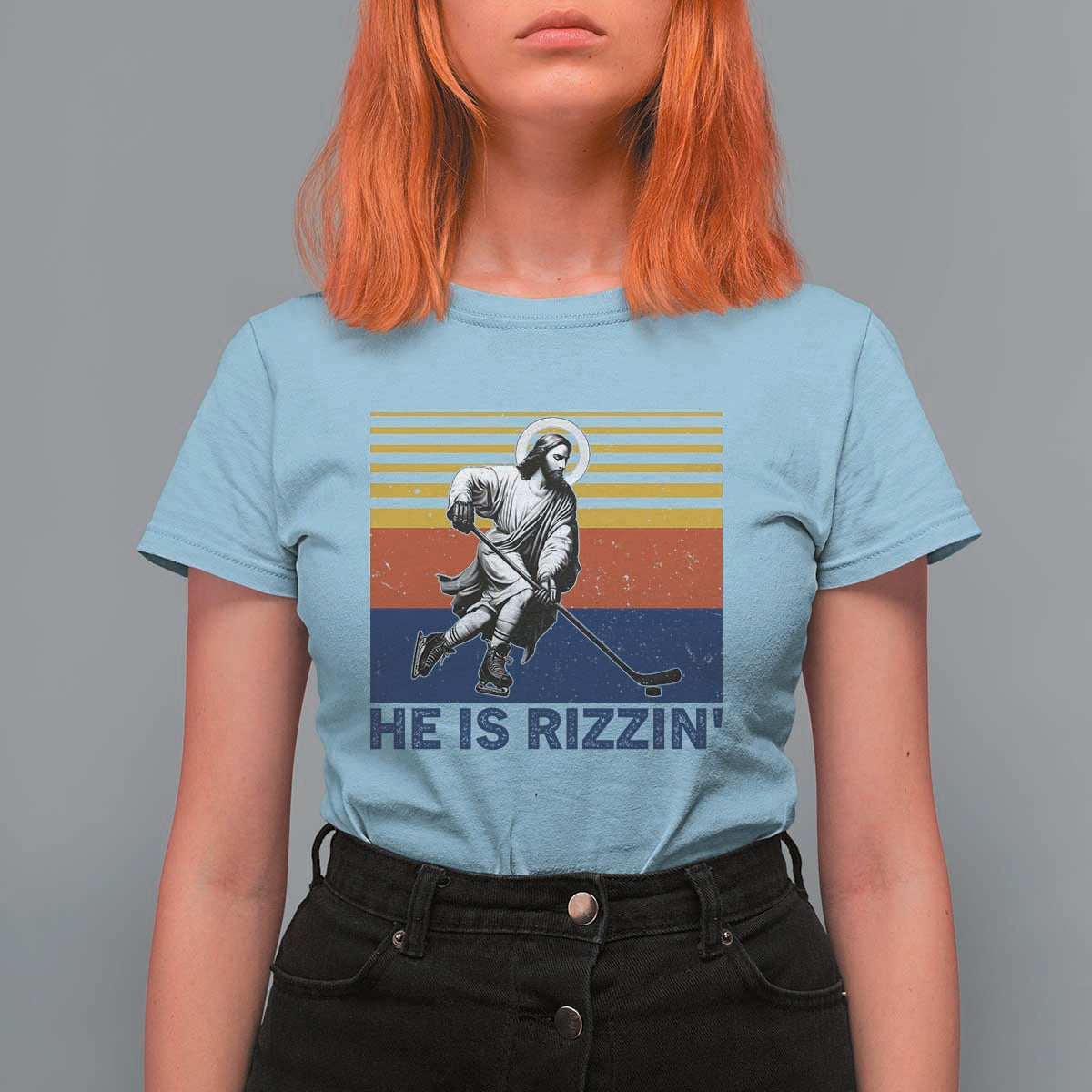 He Is Rizzin T Shirt For Women Christian Hockey Retro Funny Gift For Believers - Wonder Print Shop