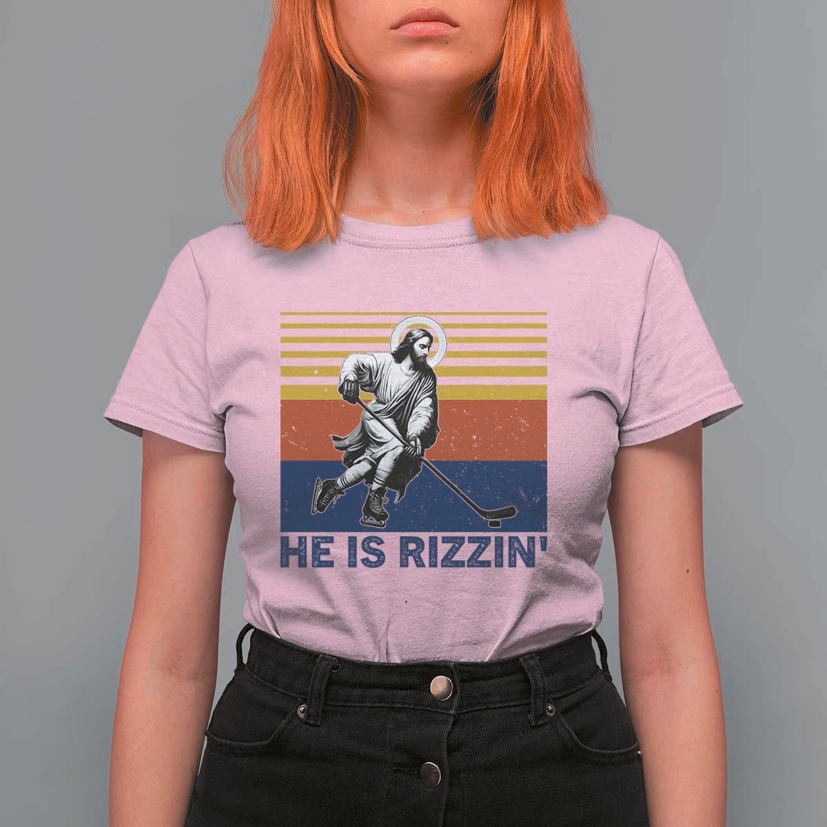 He Is Rizzin T Shirt For Women Christian Hockey Retro Funny Gift For Believers - Wonder Print Shop