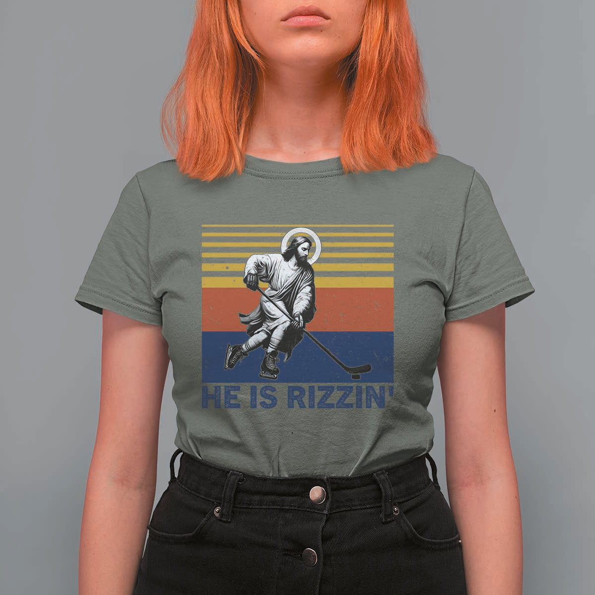 He Is Rizzin T Shirt For Women Christian Hockey Retro Funny Gift For Believers - Wonder Print Shop